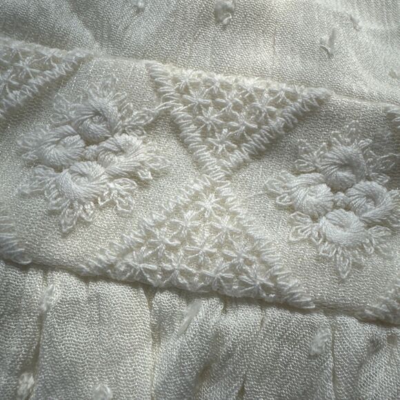 Women's XS French Dot Ivory Dress Empire Waist Lined Sheer Sleeves Flirty Party - Picture 9 of 12